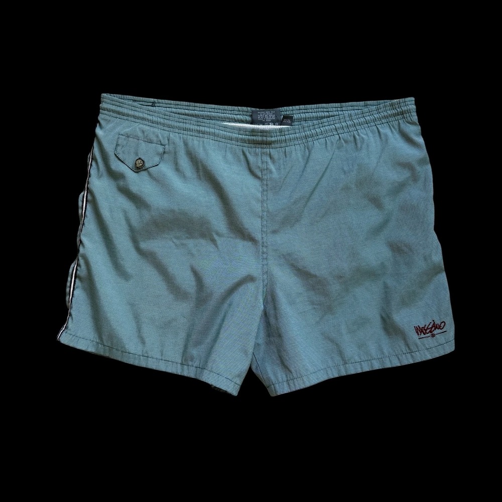 90's Mossimo Surf Swim Trunks L Teal Micro Check Mesh Lined Board Shorts USA